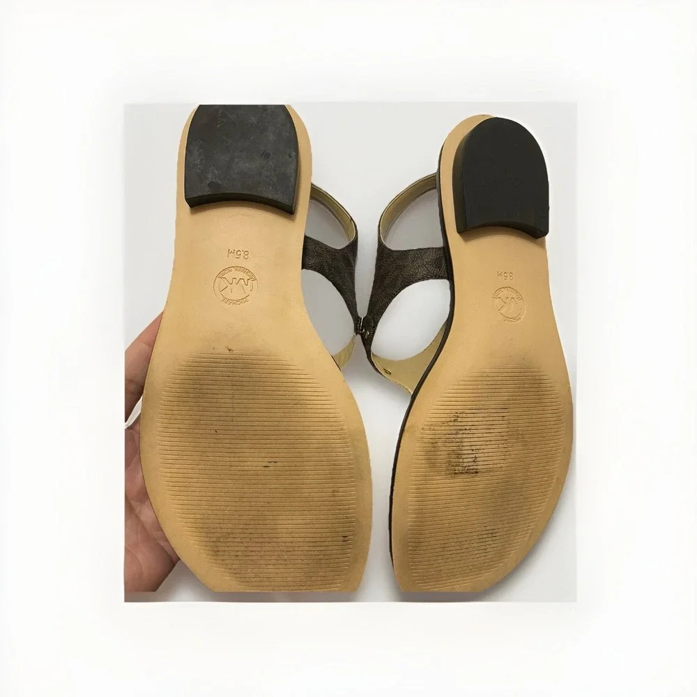 Michael Kors Women's Brown Logo leather Thong Sandals, Size 8 1/2